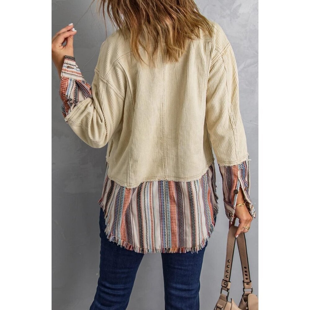 Yueary Womens Patchwork Stripe Contrast Corduroy JacketOlive Green Size XL NWOT‎ - Picture 3 of 10